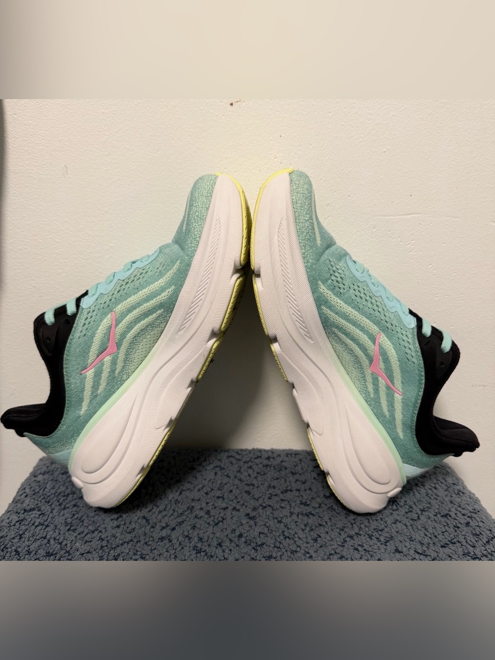 Hoka bondy 9 Women's Mint and Pink Cushioned Running Sneakers - Picture 5 of 8